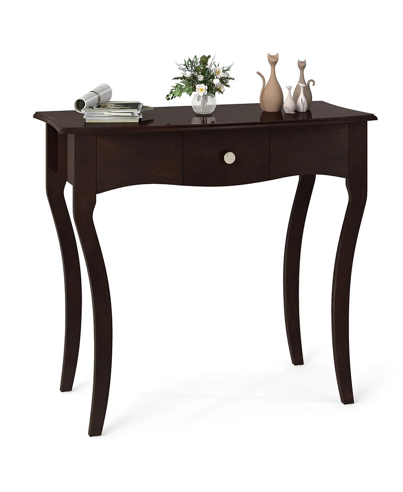 Sugift 34 in. Traditional Console Table with Storage Drawer and Solid Wood Curved Legs