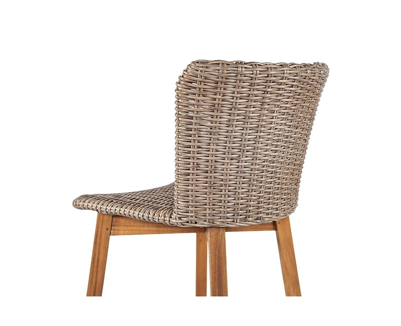 sumyeg Lymington Outdoor Bar Stool Set of 2, Teak Finished Wood with Wicker Seat