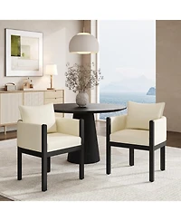 Boyel Living 2-Piece Linen Dining Armchairs, Natural Rubberwood Legs, Modern Farmhouse Kitchen Chairs