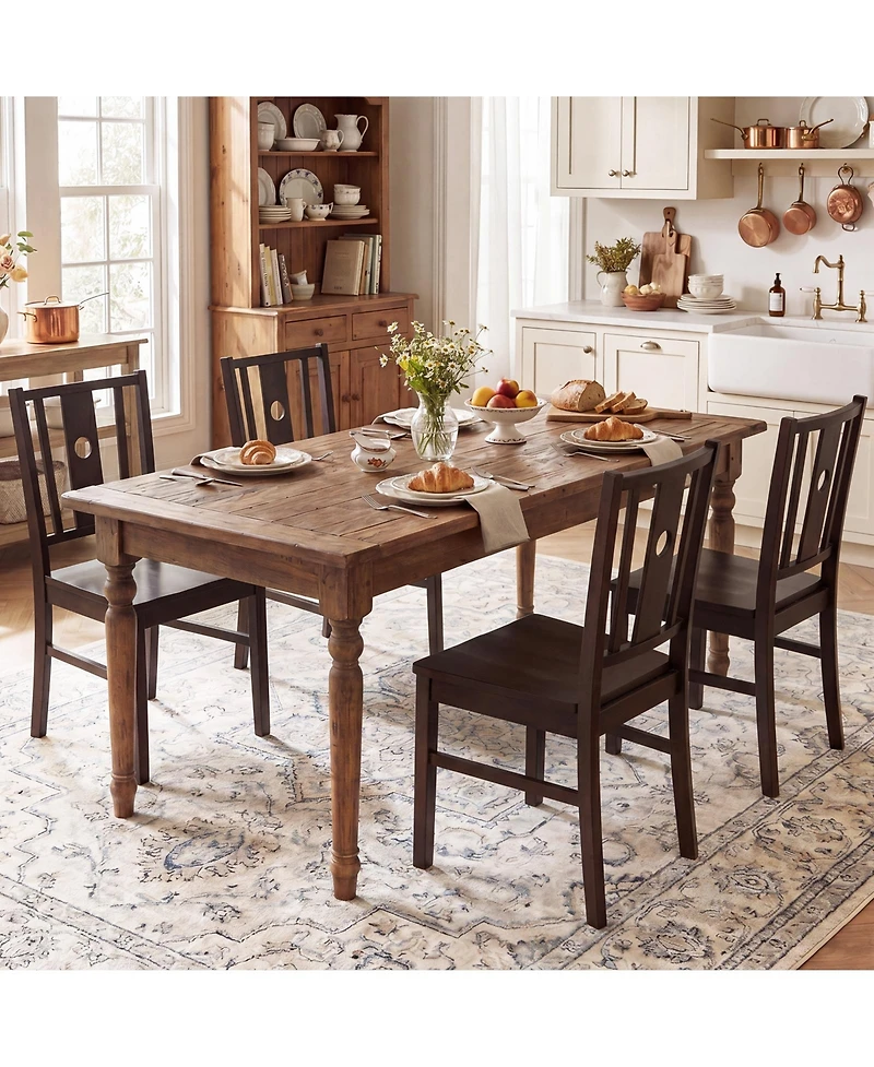 Gymax Dining Chairs Set of 4Solid Rubber Wood Kitchen Chair with Slatted Curved Backrest