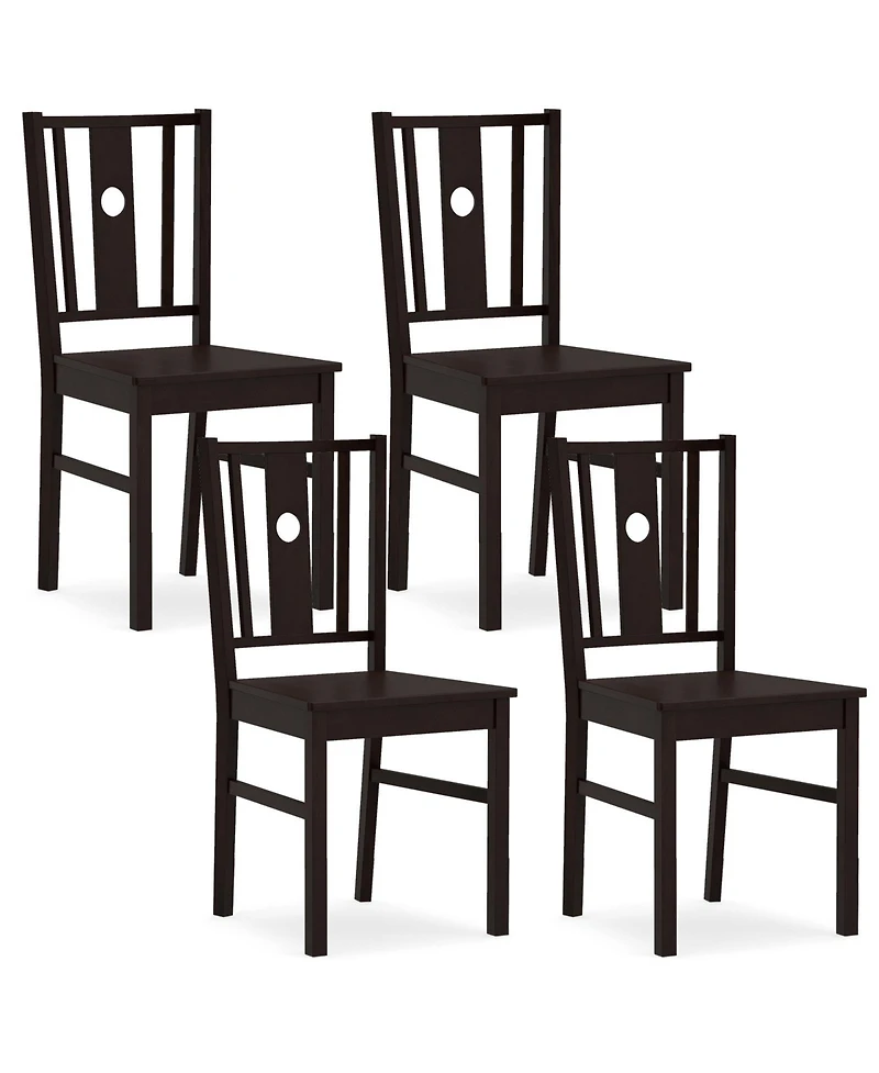 Gymax Dining Chairs Set of 4Solid Rubber Wood Kitchen Chair with Slatted Curved Backrest