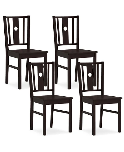 Gymax Dining Chairs Set of 4Solid Rubber Wood Kitchen Chair with Slatted Curved Backrest