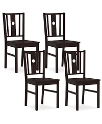 Gymax Dining Chairs Set of 4Solid Rubber Wood Kitchen Chair with Slatted Curved Backrest