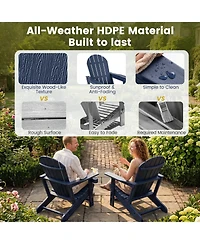 Gymax Adirondack Chair Hdpe All-Weather Fire Pit Chair with Cup Holder and Wooden Texture