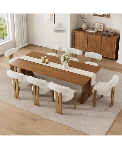 homfan -Piece Upholstered Boucle Dining Chair Set with Ergonomic Curved Back and Rubberwood Legs