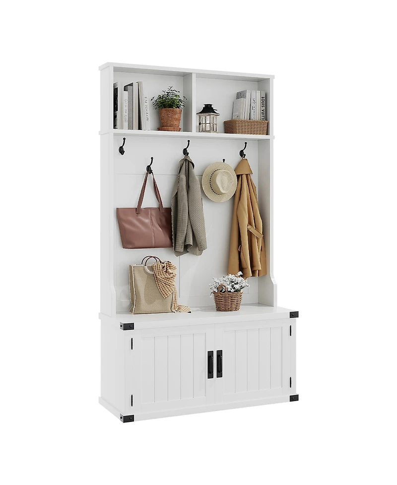 homfan 3-in-1 Hall Tree with Bench and Shoe Storage,Entryway Coat Rack with 5 Hooks