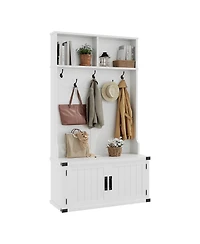homfan 3-in-1 Hall Tree with Bench and Shoe Storage,Entryway Coat Rack with 5 Hooks