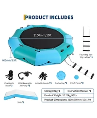 homfan Inflatable Water Trampoline, 10 Foot Floating Water Trampoline with 4 Step Rope Ladder and Anchor Bags for Lake Pool or Ocean