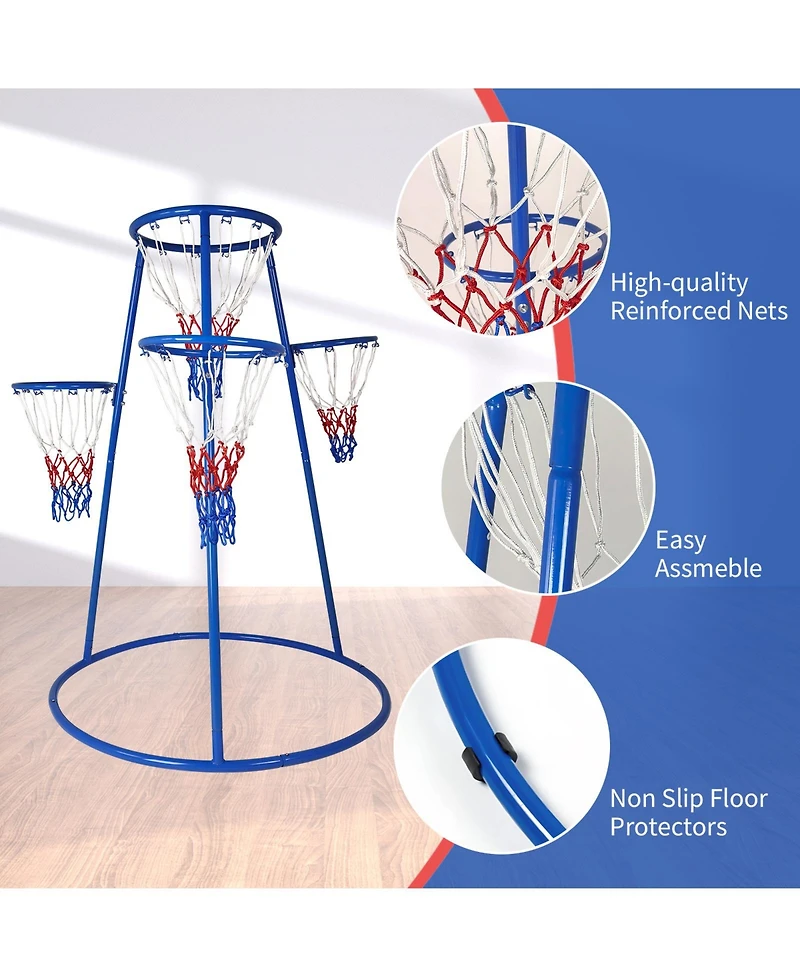 homfan 4 Hoop Adjustable Basketball Set, Toddler Sports Toy with 2 Mini Basketballs and Air Pump