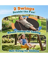 homfan Swing Set for Backyard, Kids Outdoor Playhouse Equipment with Turbo Tube Slide and Basketball Hoop