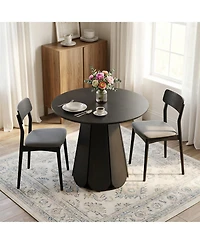 homfan 31.5" Round Farmhouse Dining Table for 2-4, Wood Grain Top, Pedestal Base