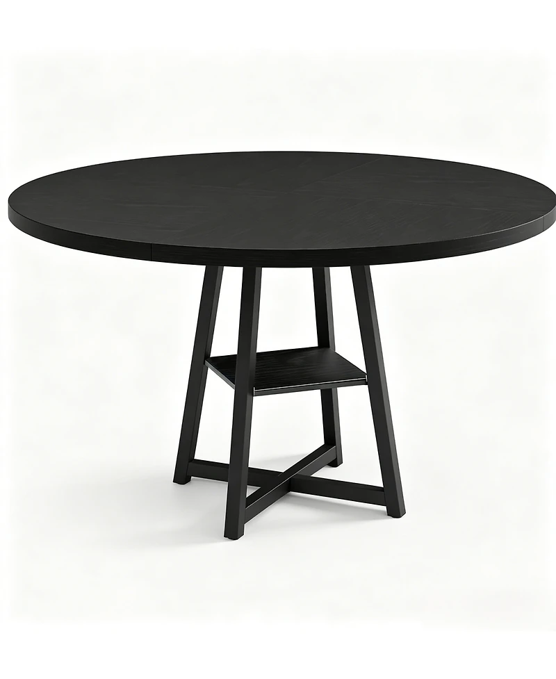 homfan 47-Inch Round Dining Table for 4-6 with Storage Shelf, Mdf Top and Metal Legs