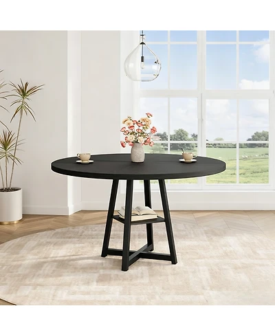 homfan 47-Inch Round Dining Table for 4-6 with Storage Shelf, Mdf Top and Metal Legs
