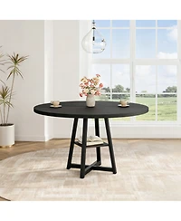 homfan 47-Inch Round Dining Table for 4-6 with Storage Shelf, Mdf Top and Metal Legs