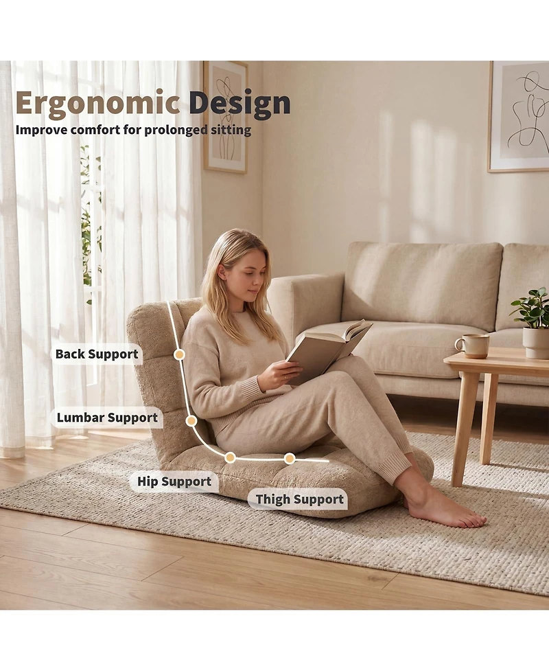 gaomon Folding Floor Chair with Back Support,5 Adjustable Position, Padded Sleeper Bed, Couch Recliner, Gaming for Adults