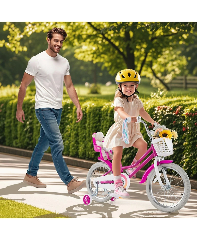 Slickblue 18-Inch Kids Bicycle with Training Wheels and Front Basket, Ages 4-8