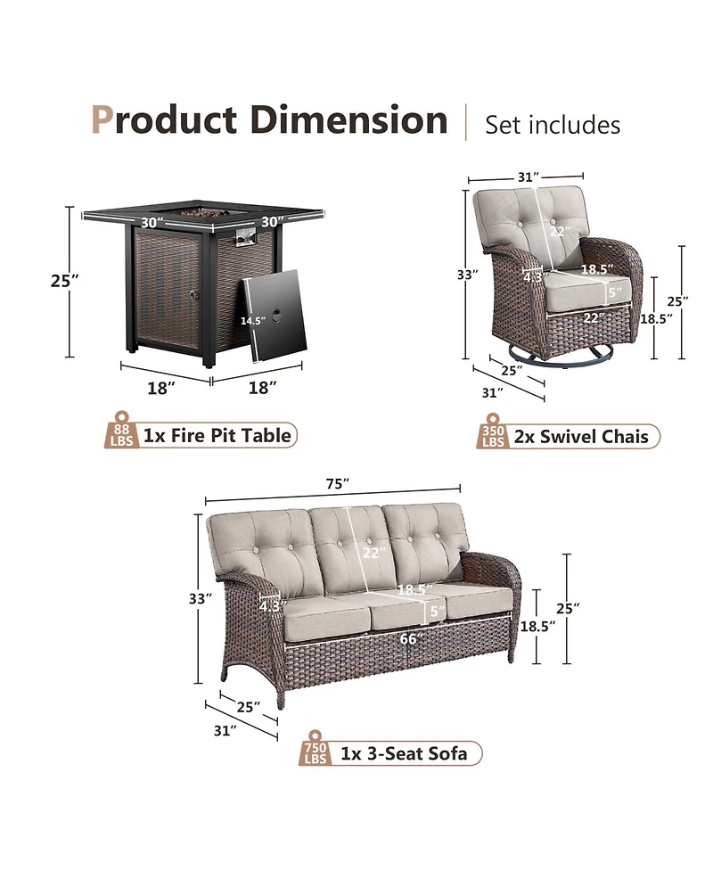 Pocassy All-weather Wicker 5 - Person Patio Conversation Sets With Fire Table