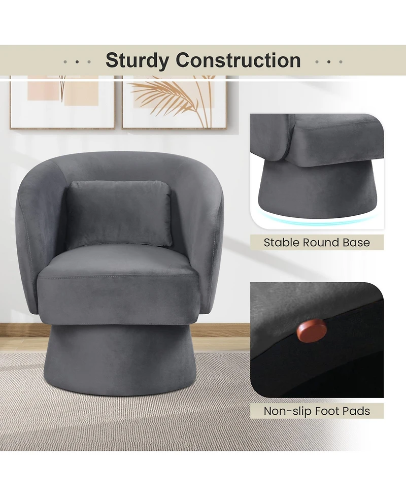 Gymax 2Piece Swivel Accent Chair With Back Removable Lumbar Pillow 360 Degree Rotating Function