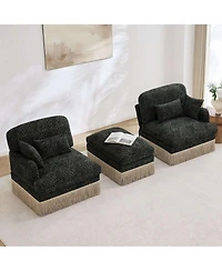 Maison Boucle Deep Seat Loveseat Sofa with Movable Ottoman, Leopard Print Chenille, Tassel Skirt Trim, Easy Assembly