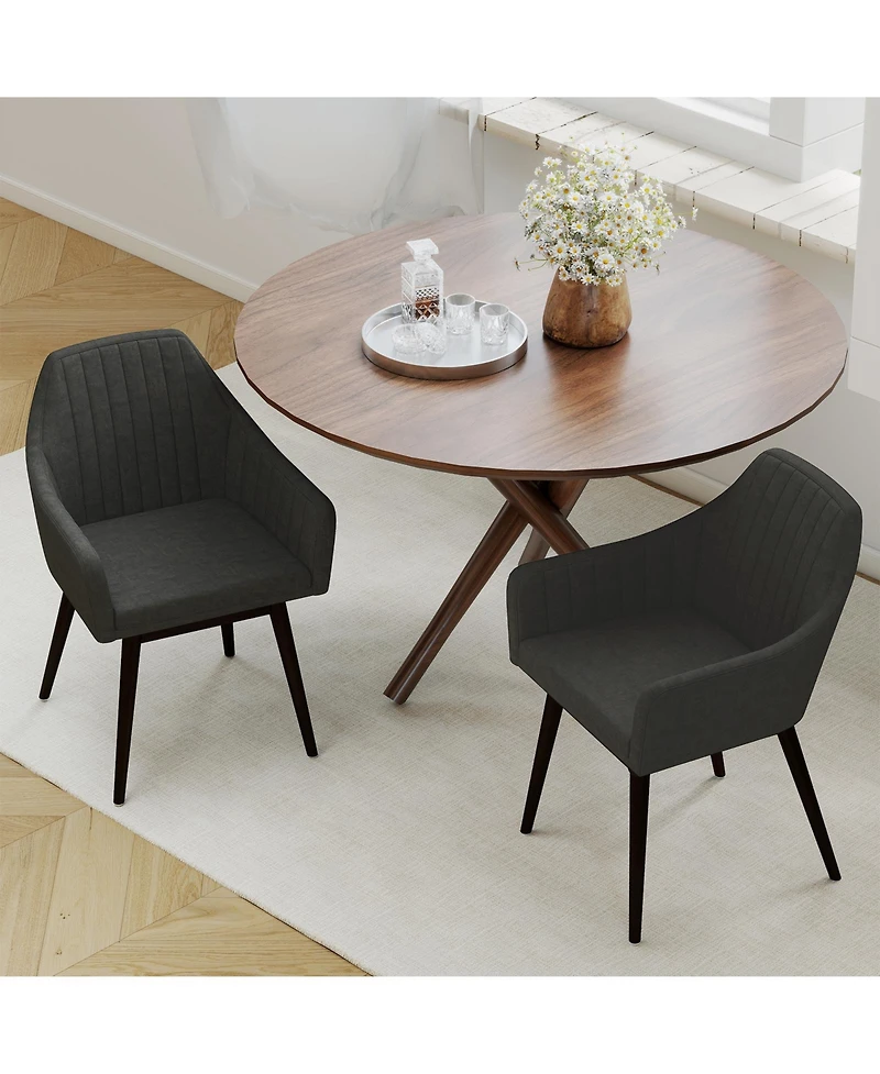 Gymax Set of 4 Dining Chairs Upholstered Kitchen Table With Solid Wood Legs