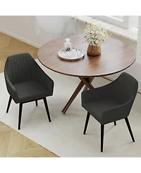 Gymax Set of 4 Dining Chairs Upholstered Kitchen Table With Solid Wood Legs