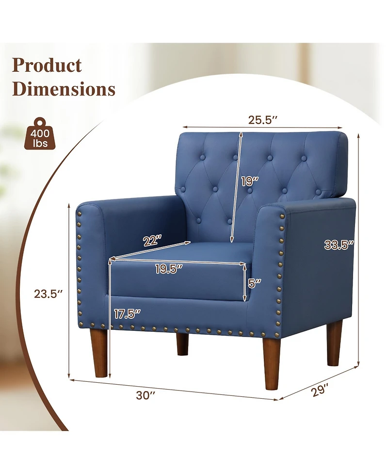 Gymax 2Piece Mid Century Modern Accent Chair With Button Tufted Decoration Rivets Home