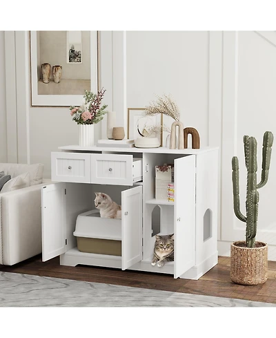 Ruie Cat Litter Box Enclosure Furniture with Drawers Storage and Anti Tip Kit