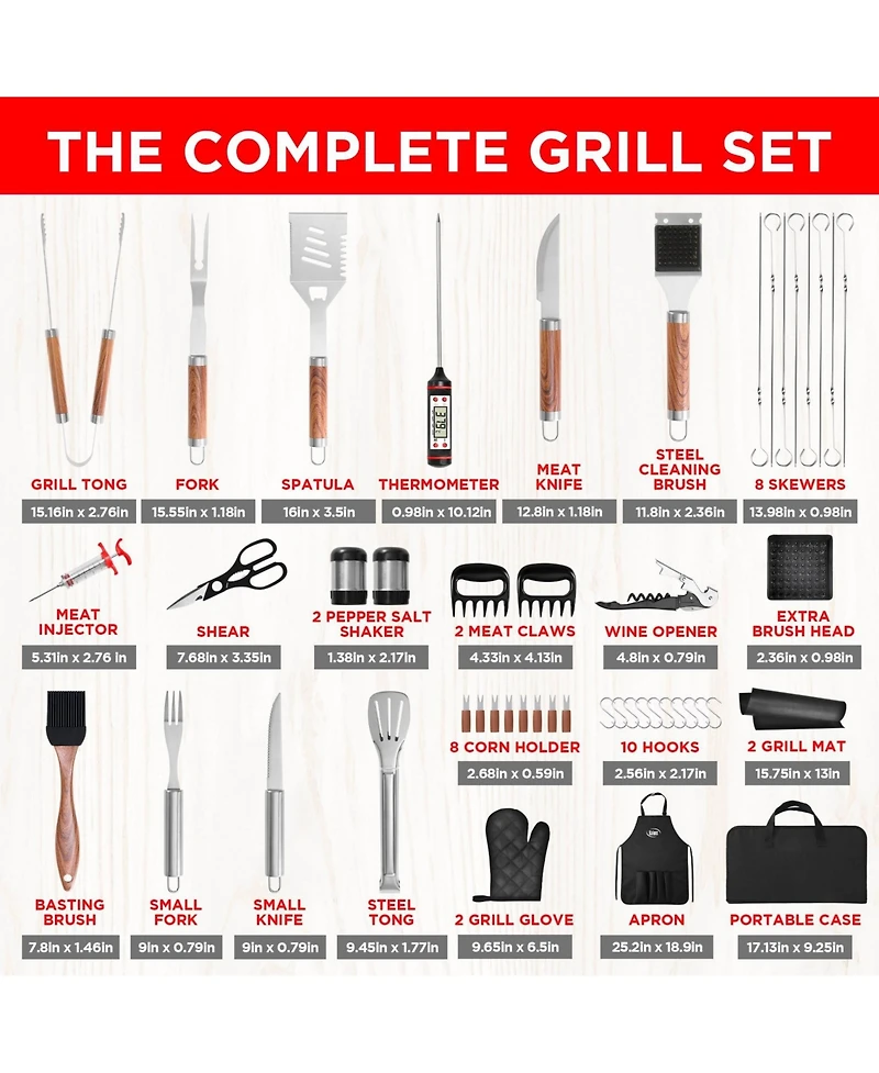 Xdovet Bbq Grill Tools Set Stainless Steel Accessories Kit with Case Apron Injector Claws Mats Gift for Dad Men