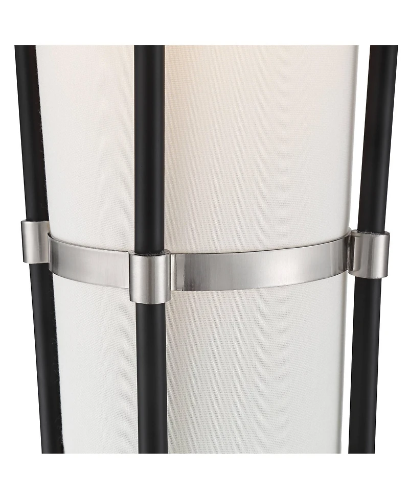 Possini Euro Design Flute Modern Torchiere Floor Lamp with Riser Brushed Nickel White Linen Shade for Living Room Bedroom