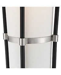 Possini Euro Design Flute Modern Torchiere Floor Lamp with Riser Brushed Nickel White Linen Shade for Living Room Bedroom