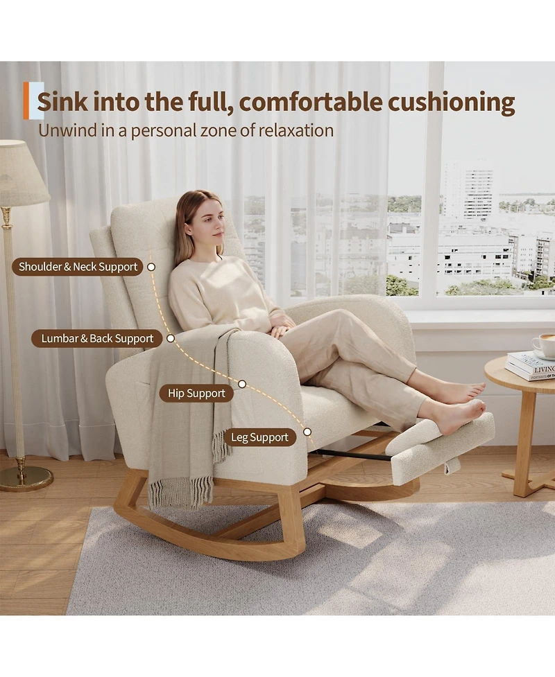 homfan Modern Rocking Chair for Living Room, Comfortable Recliner Rocker with Side Pocket, Soft Linen Upholstered Glider Chair for Bedroom, Nursery