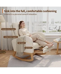 homfan Modern Rocking Chair for Living Room, Comfortable Recliner Rocker with Side Pocket, Soft Linen Upholstered Glider Chair for Bedroom, Nursery