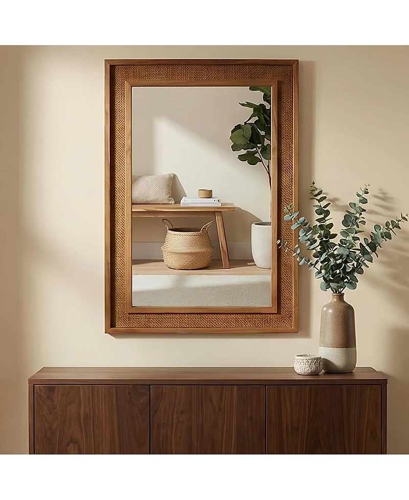 Laoties 24" x 36" Rattan Wall Mirror, Farmhouse Bathroom Vanity Mirror with Wood Frame for Entryway and Bedroom