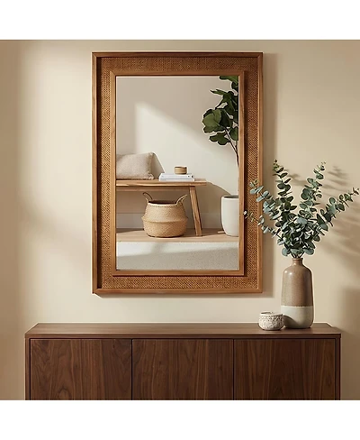 Laoties 24" x 36" Rattan Wall Mirror, Farmhouse Bathroom Vanity Mirror with Wood Frame for Entryway and Bedroom