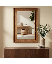Laoties 24" x 36" Rattan Wall Mirror, Farmhouse Bathroom Vanity Mirror with Wood Frame for Entryway and Bedroom