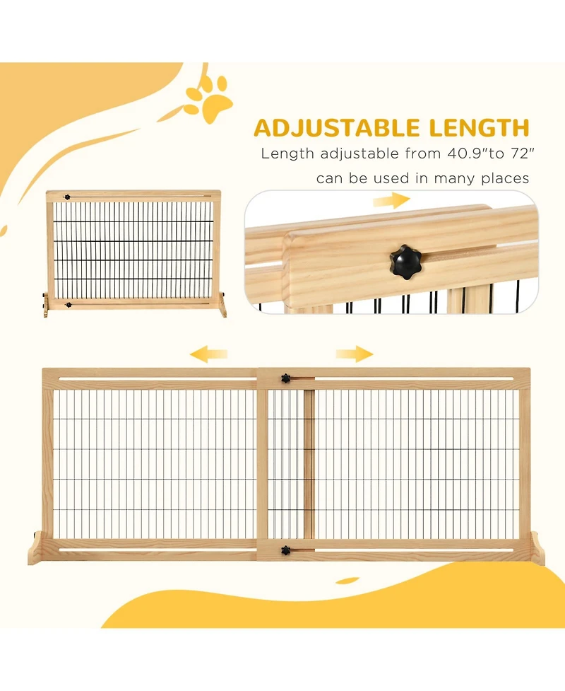 Ruie 71 Inch Extra Wide Freestanding Pet Gate with Adjustable Length for Doorways