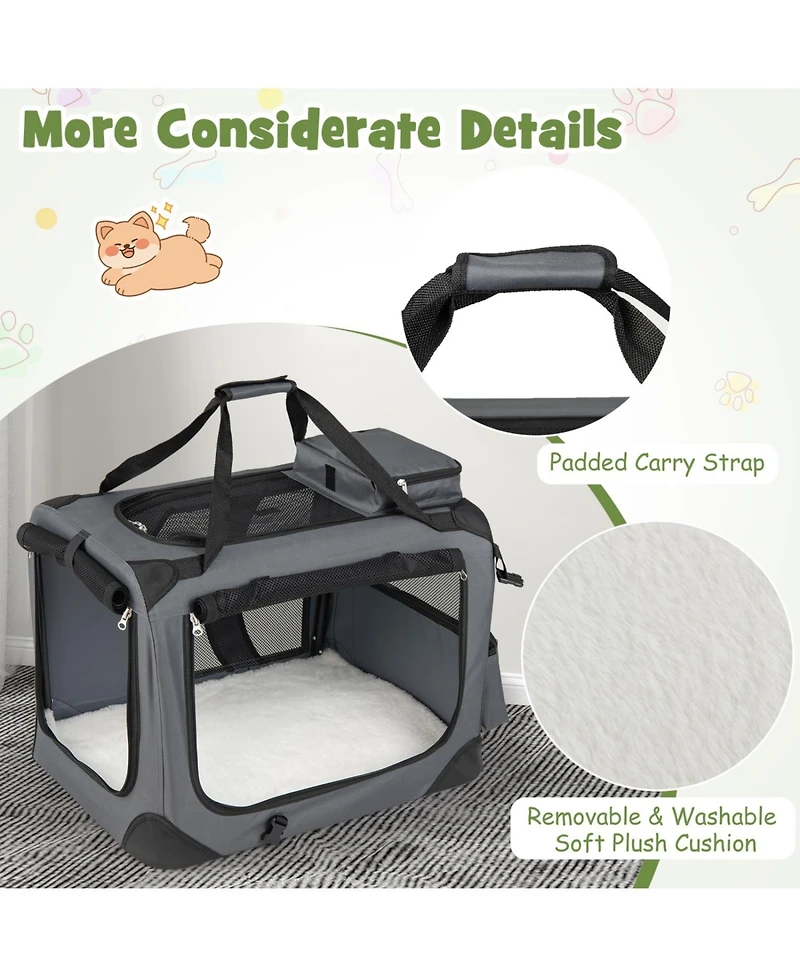 Ruie Collapsible Soft Dog Travel Crate with Mesh Windows and 3 Doors