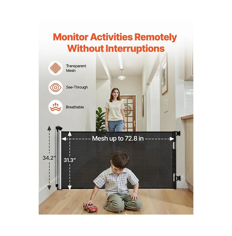 Ruie Retractable Mesh Pet Gate Extends to 72 in Wide and 31 in Tall