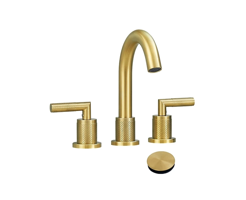 Busdays 2 Handle 8 Inch Widespread Bathroom Sink Faucet Stainless Steel 3 Hole with Pop Up Drain and Supply Hoses