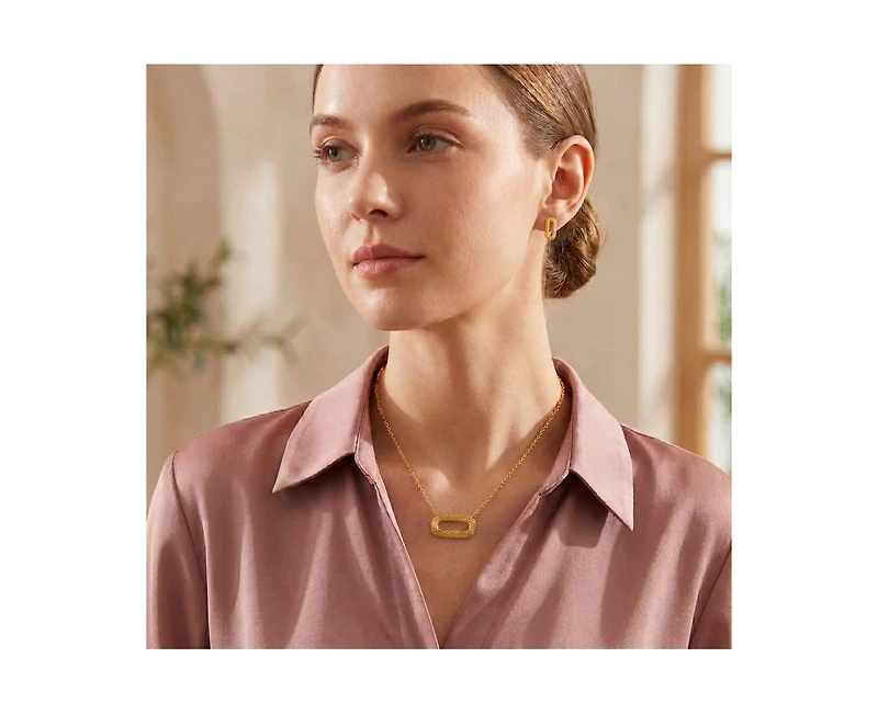 Rachel Glauber Unique 14K Gold Plated Woven Mesh Rectangular Necklace