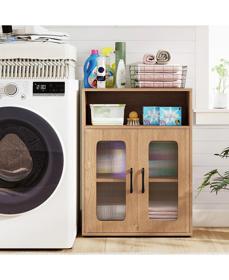 Gymax Bathroom Cabinet Freestanding with 2 Doors and 3-Level Adjustable Shelf