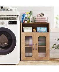 Gymax Bathroom Cabinet Freestanding with 2 Doors and 3-Level Adjustable Shelf