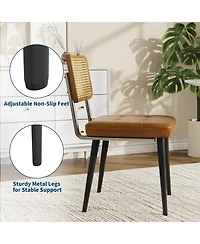 homfan Set of 4 Rattan Accent Side Dining Chairs, Padded Faux Leather Seat with Sturdy Metal Frame, Armless Chairs
