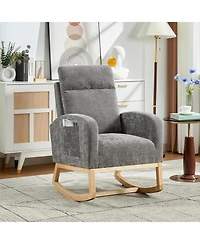 homfan Set of 2 Modern Rocking Chair, Nursery High Back, Side Pocket,Upholstered Glider Armchair with Rubber Wood Legs