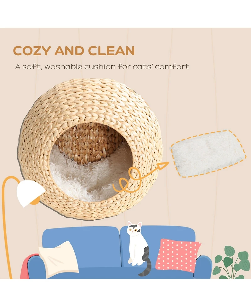 Ruie Wall Mounted Cat Condo with Washable Cushion and Cattail Weave