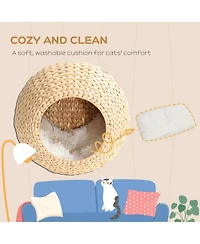 Ruie Wall Mounted Cat Condo with Washable Cushion and Cattail Weave