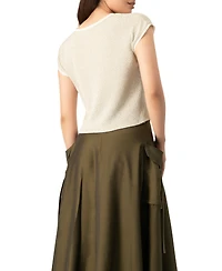 Ivonne Women's Textured Cap Sleeve Boat Neck Knit Cropped Top