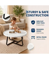 homfan 19.69" Round Industrial Coffee Table, White Wood-Look Top, Modern Accent Table for Living Room
