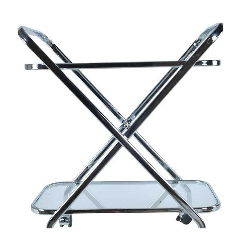 HomeRoots 26" Metal and Glass Rolling Bar Cart