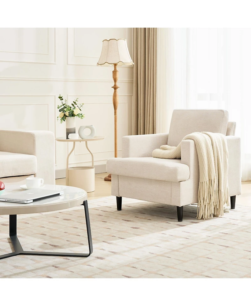 homfan Accent Chair – Mid-Century Modern Lounge Armchair with Linen Upholstery, Thick Cushion and Sturdy Legs – Comfortable Seating